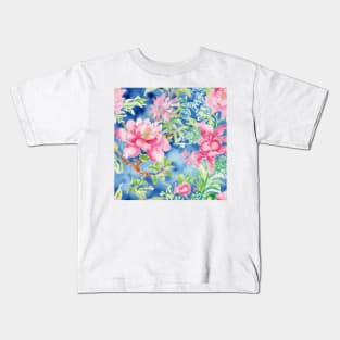 Preppy, grandmillennial watercolor peonies Kids T-Shirt